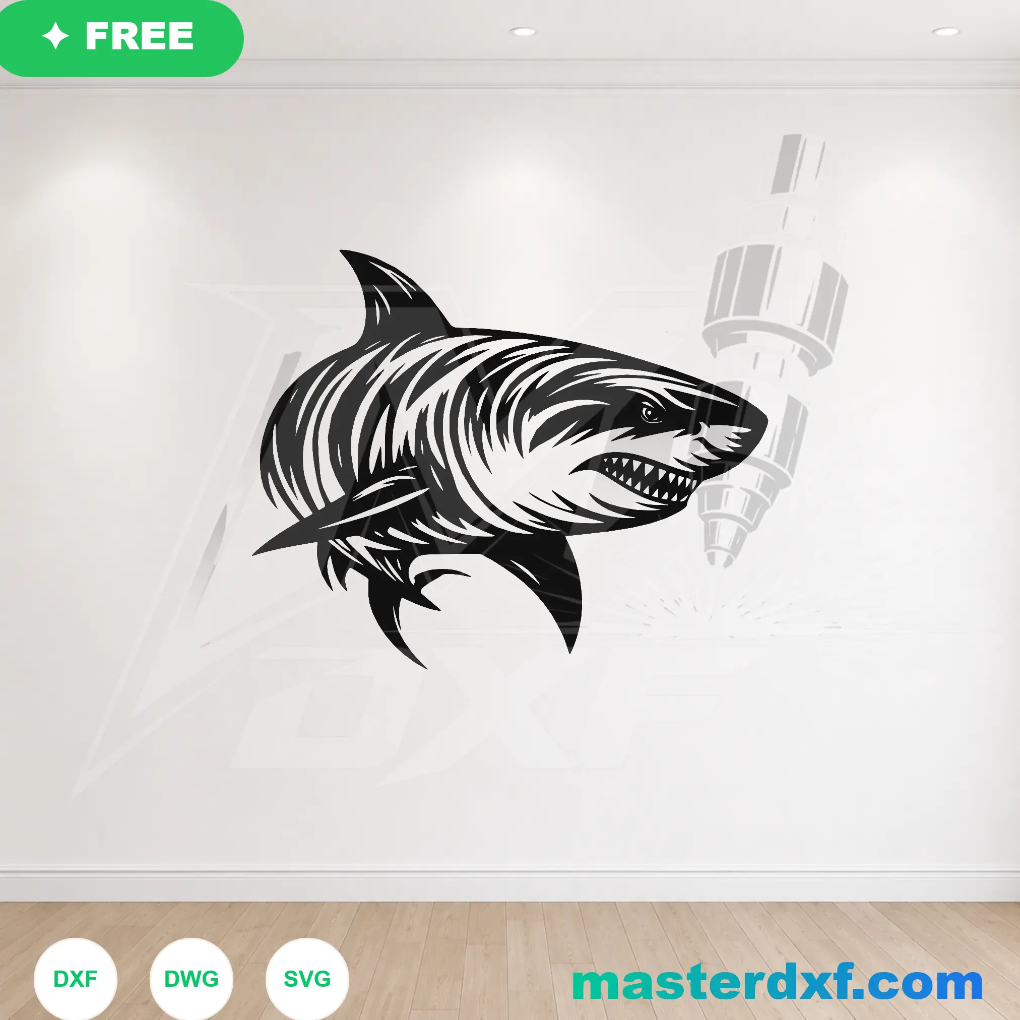 Great White Shark Angry Marine Predator Wall Badge DXF File — Free Download for Laser CNC Plasma